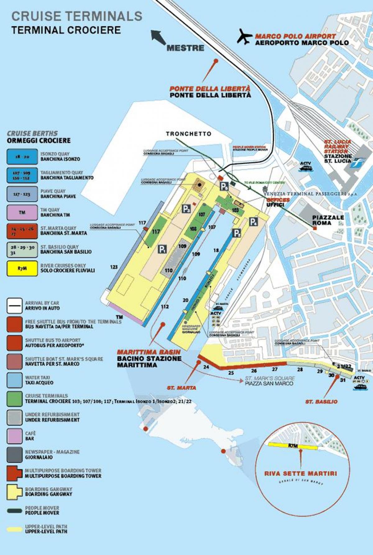 地图上威尼斯的游轮码头